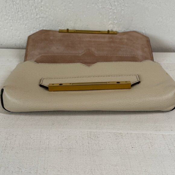 J.Crew Claremont Perforated Clutch Beige Leather Gold Hardware - Picture 3 of 10